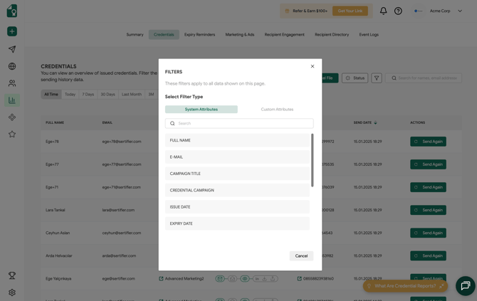 Advanced Filters in Credentials Report
