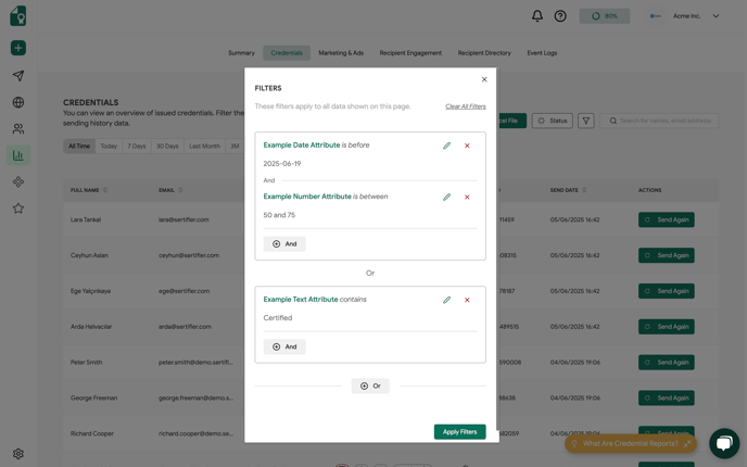 Advanced Filters on Credentials Report