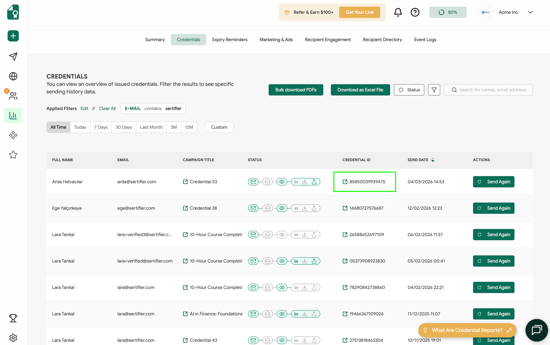 Credentials Report View Credential
