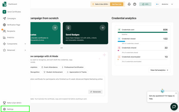 Dashboard Left Menu Settings