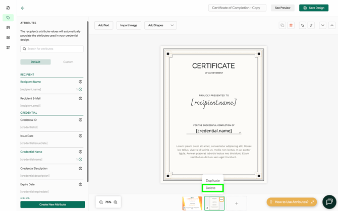 Delete Multi-Page Certificate Page