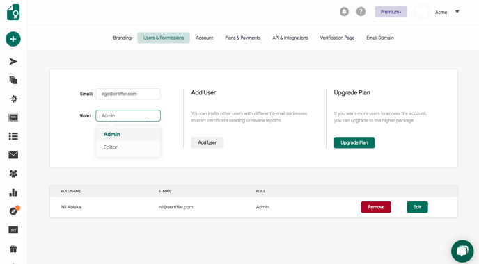 how to choose a role for inviting colleagues to Sertifier