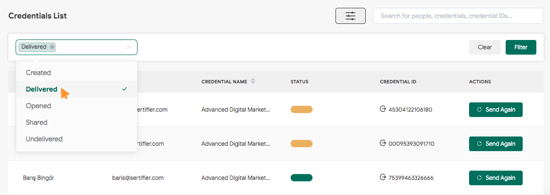 delivered credentials list