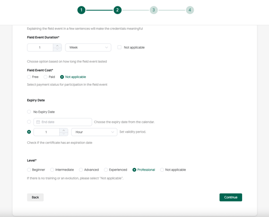 credential details section inside sertifier app