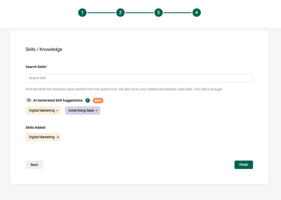 skill search section for creating a detail