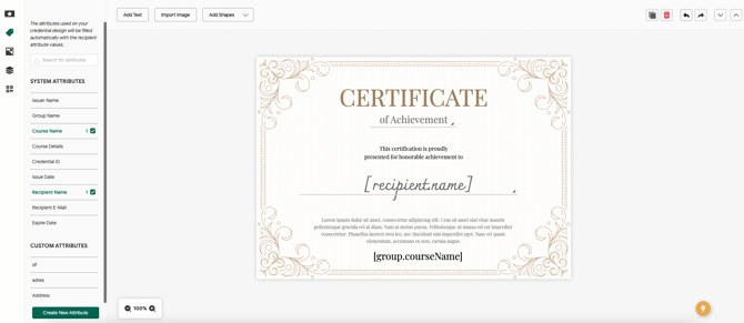attribute page certificate designer