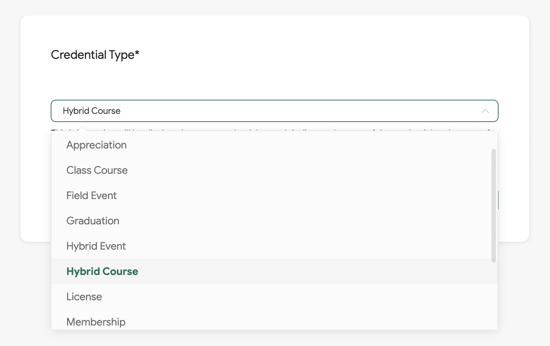 credential type list inside details section