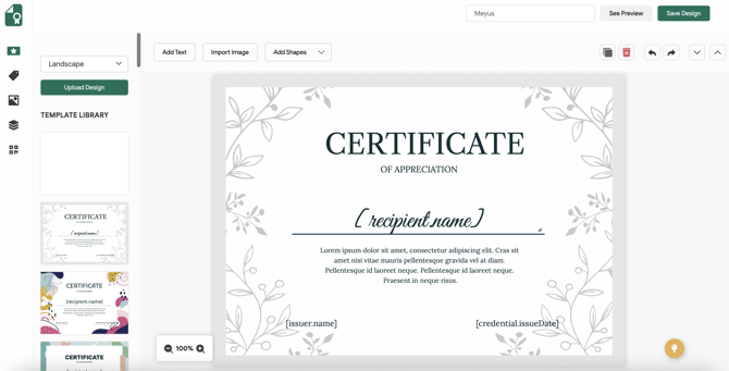 upload custom certificate design page
