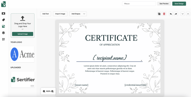 upload custom image to certificate design