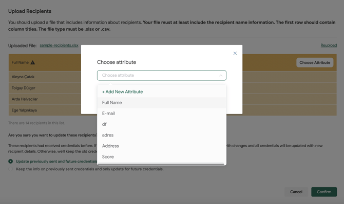 choose attributes for digital credentials on Sertifier App