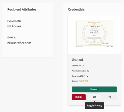 toggle privacy a credential