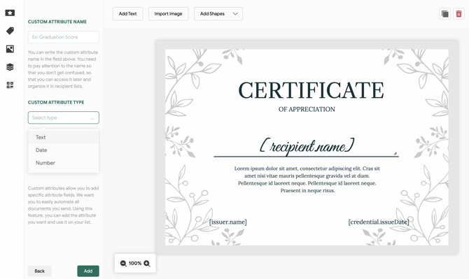creating Attributes for digital certificates on Sertifier App