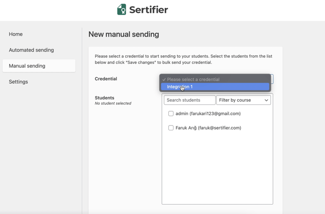 tutor LMS and sertifier integration setup page