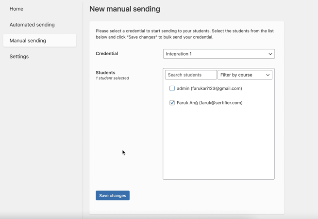 tutor LMS and sertifier integration setup page