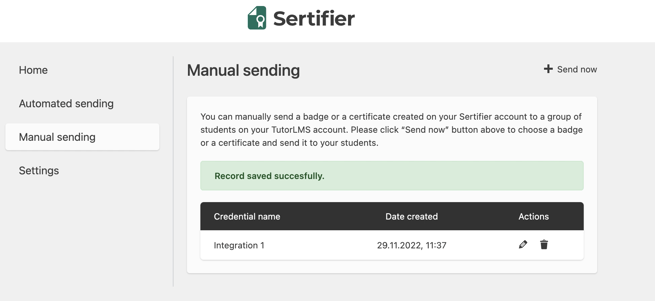 tutor LMS and sertifier integration setup page