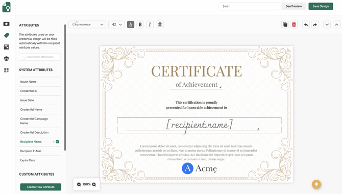 Sertifier App Digital Certificate Designer Page