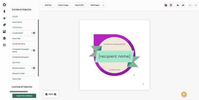 creating new custom attributes on Sertifier credential designer page