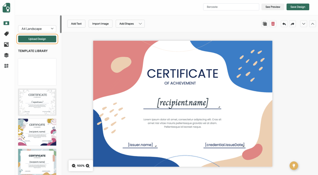 upload custom certificate design