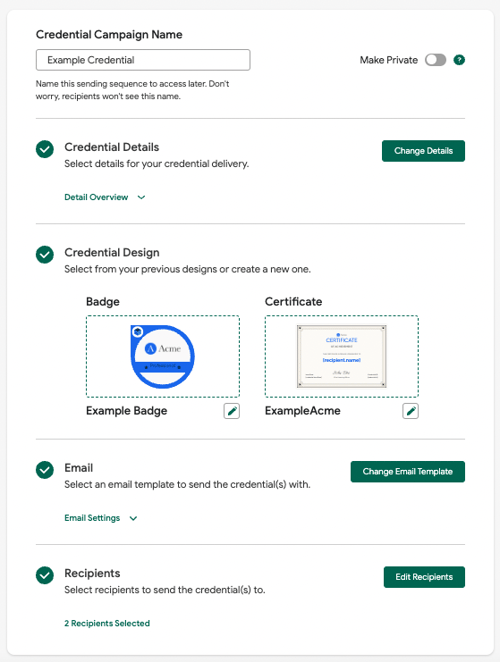 credential campaign with both badge and certificate design