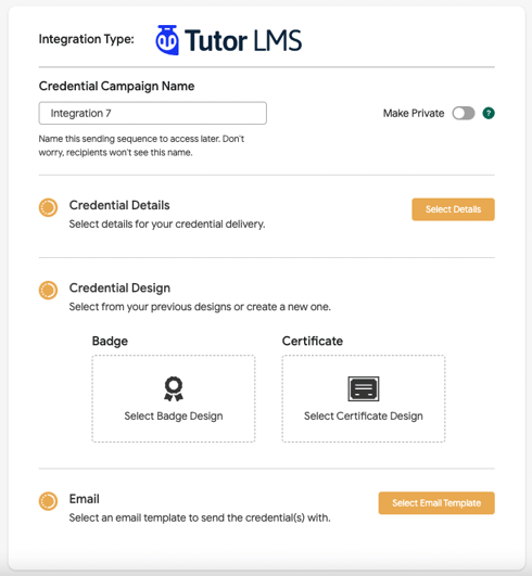 tutor LMS and sertifier integration page