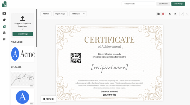 upload image to certificate designer