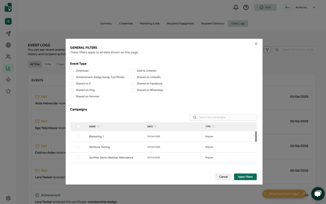 Event Logs General Filters