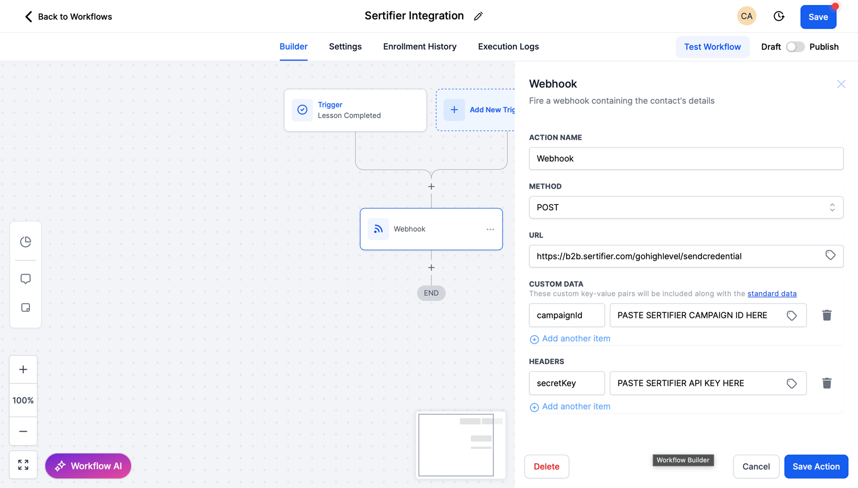 Sertifier + GoHighLevel Integration