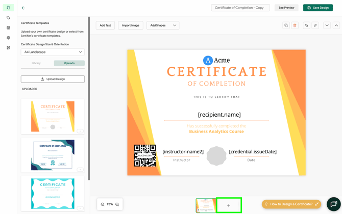 Multi-Page Certificate Add New Page