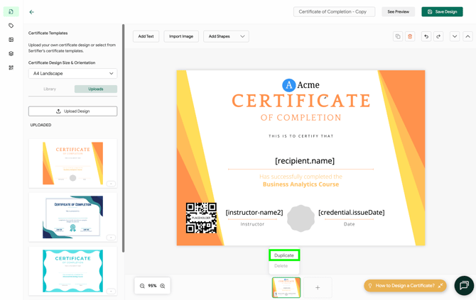 Multi-Page Certificate Duplicate Existing