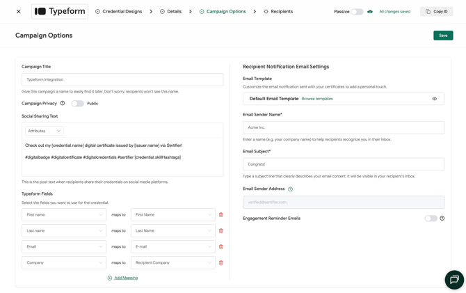 Typeform Campaign Options Passive