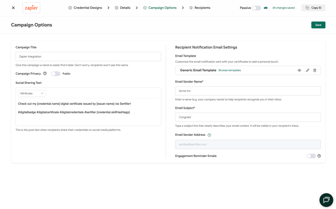 Zapier Campaign Options Passive