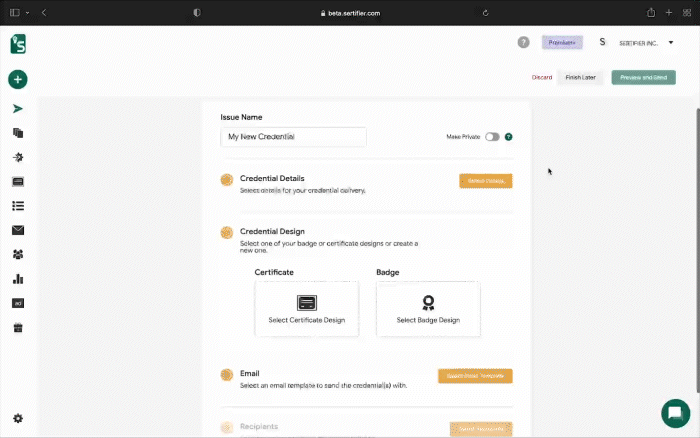 create details for the certificate on Sertifier