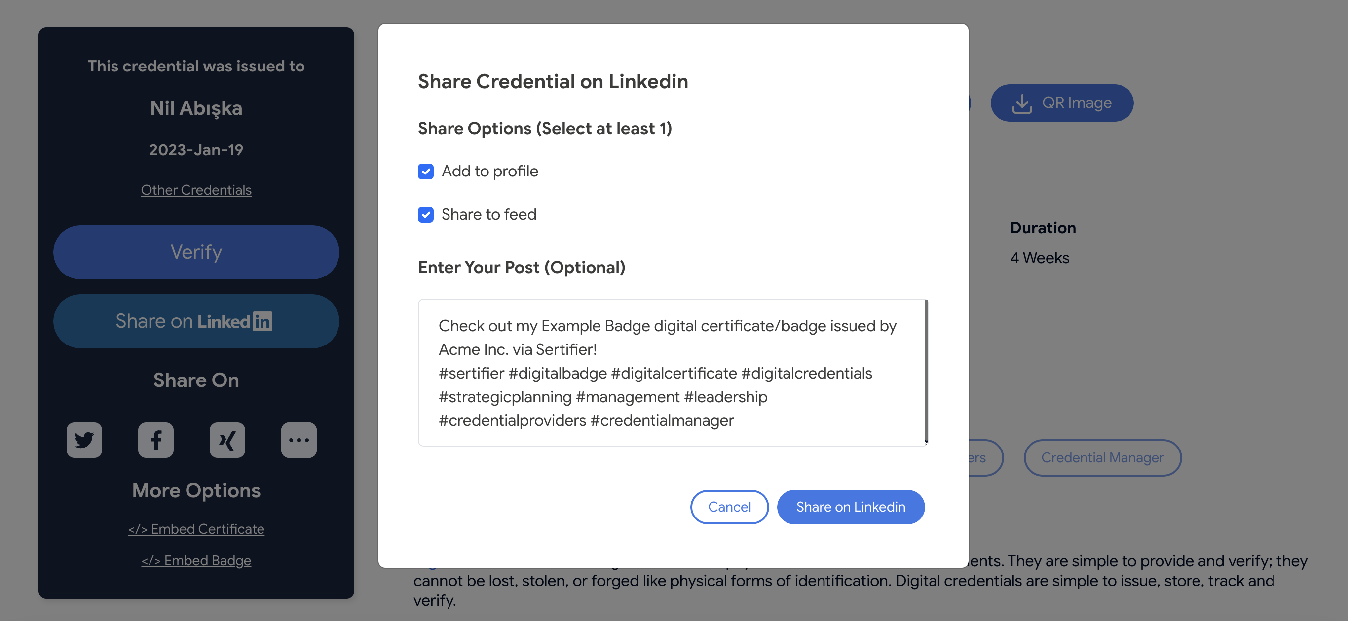 sertifier's credential verification page