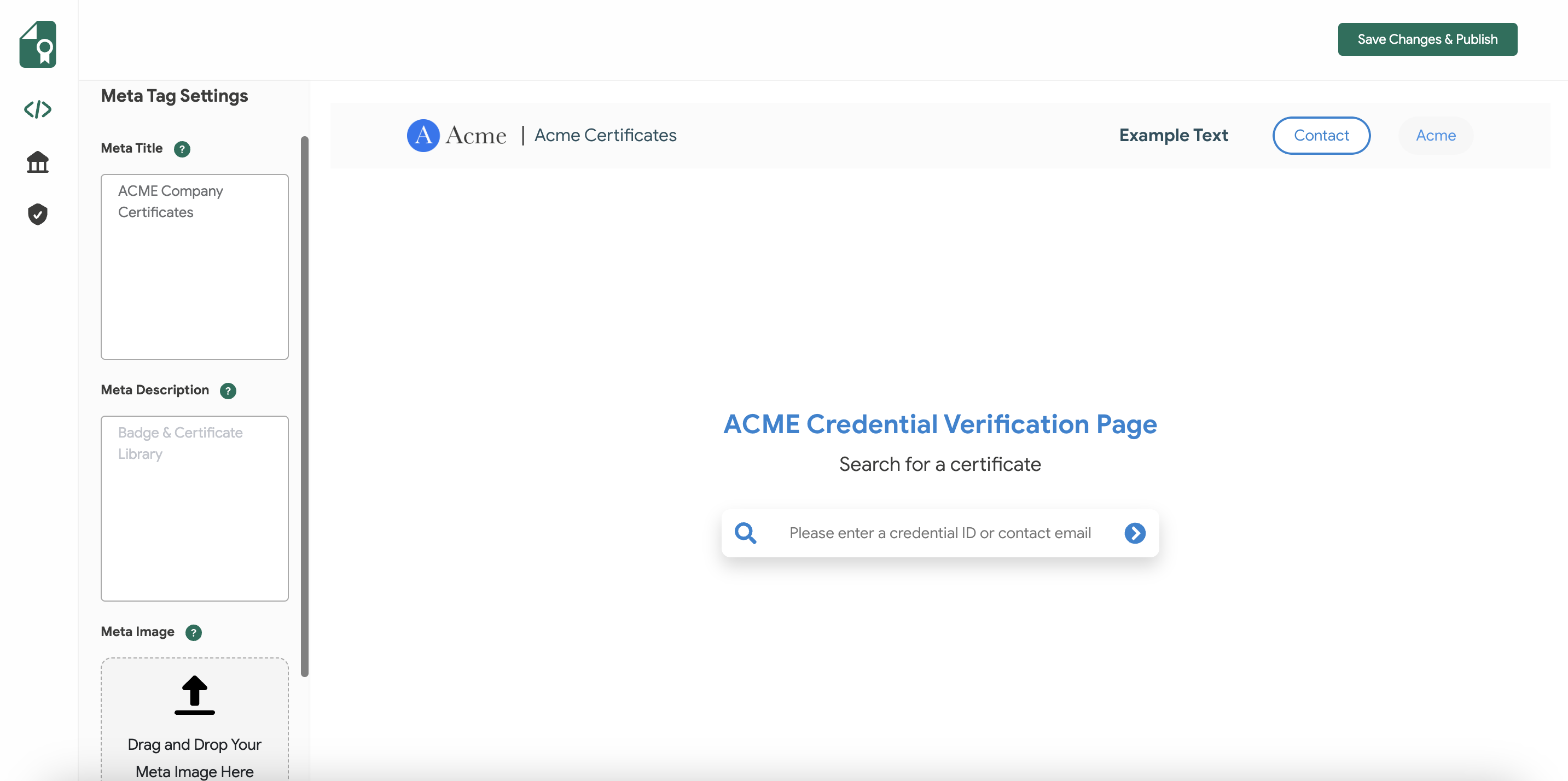verification page - meta tag settings