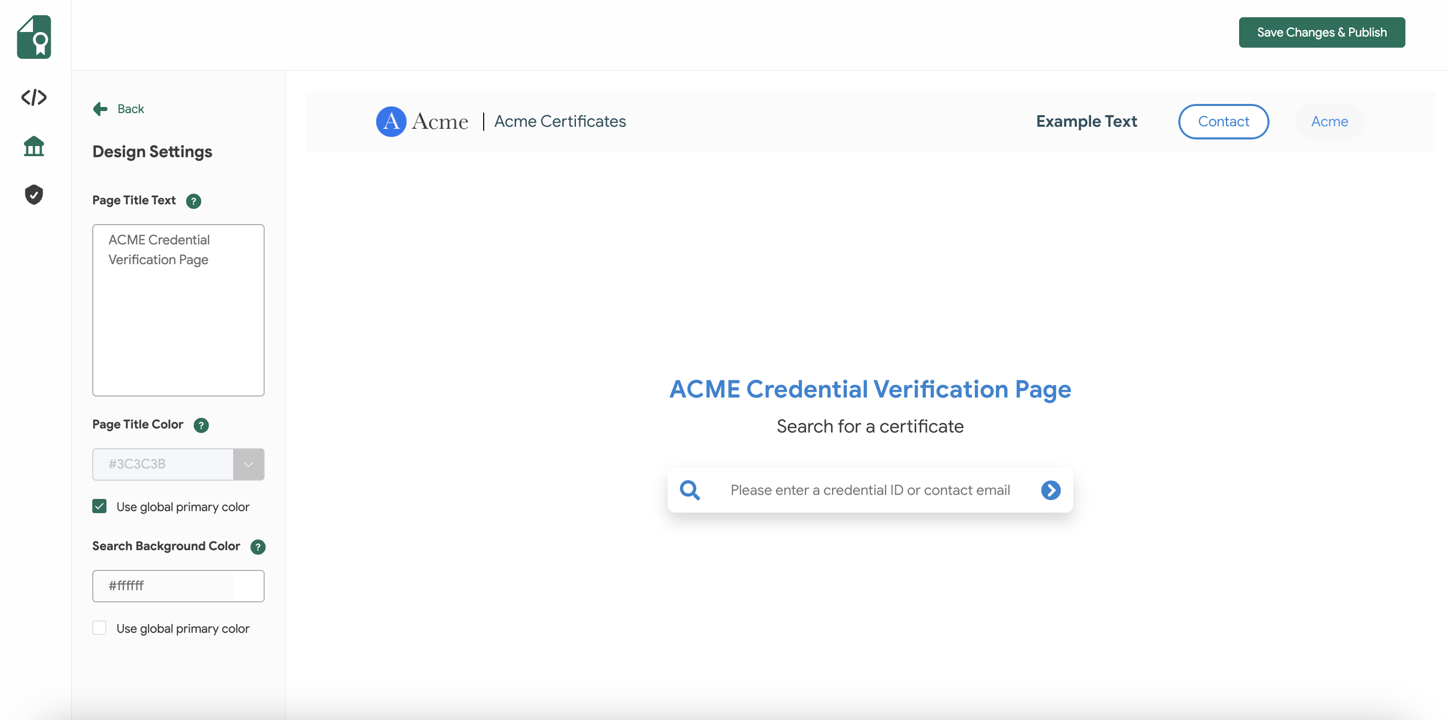 verification page - design settings